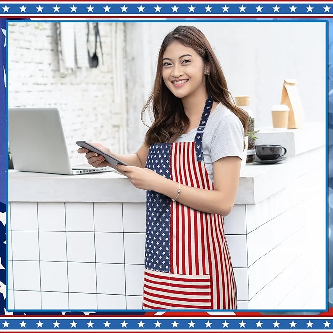 SATINIOR USA 4th of July Flag Kitchen Chef Hat Adjustable Apron 250th Independence Day Apron Patriotic Aprons for Men Women