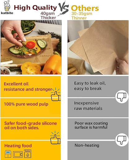 Katbite 100 Pcs Sandwich Wrapping Paper, 12x12 inch Food Basket Liners, Grease Proof & Non-stick Baking Parchment Paper - Image 4