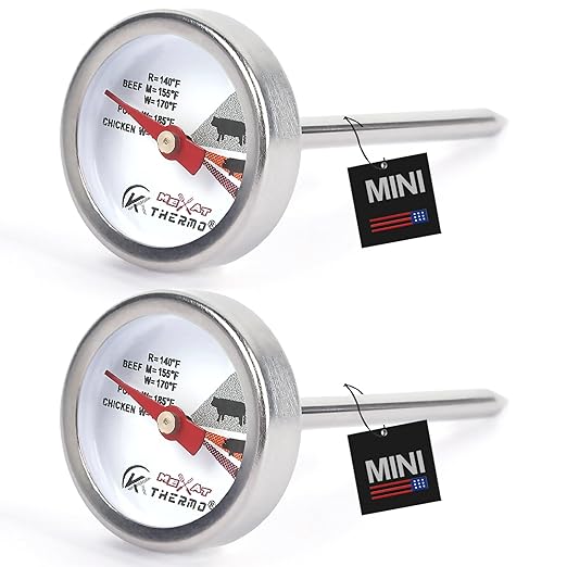 Mini Custom Poultry Meat Thermometer Steak Thermometer for Grilling Instant Read Cooking Thermometer Stainless Dial Steel for Beef, Pork and Chicken 2pcs