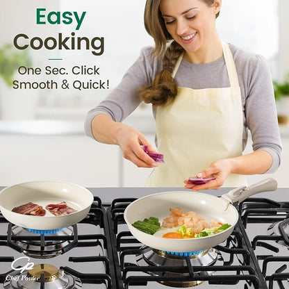 Chef Power Ceramic Cookware Set Non Toxic with Detachable Handles, Healthy Nonstick Pans and Pots Set 19 Pcs, Induction Dishwasher Oven Safe Kitchen Set, PFAS PFOA & PTFE Free, Cream White - Image 7