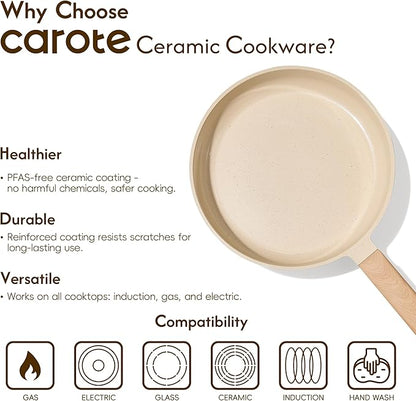 CAROTE 10" Frying Pan Set, Non-Toxic PTFE & PFOA Free Fry Pan & Omelet Pan, Compatible with Induction, Ceramic, Gas Cooktops - Image 8