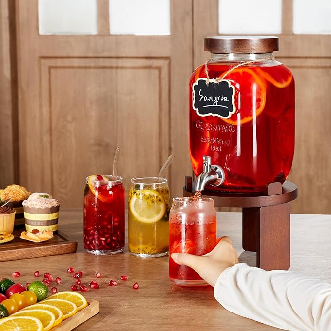 1 Gallon Drink Dispenser for Parties,Glass Beverage Dispenser with Stand,Water Dispenser with 18/8 Stainless Steel Spigot,Lemonade Stand Dispenser for Fridge,Juice,Punch,Cocktails,Ice Tea & Sun Tea - Image 6