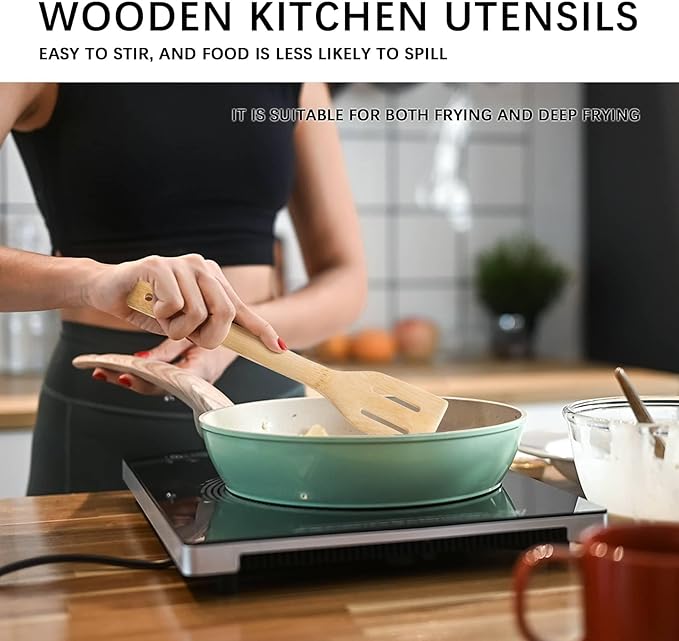 Wooden Spoons for Cooking, 6PCS Wooden Utensil Set Includes Slotted Spoon, Wooden Spoon & Wooden Spatula, Bamboo Cooking Utensils for Non-Stick Pans, Natural Bamboo Utensils - Image 5