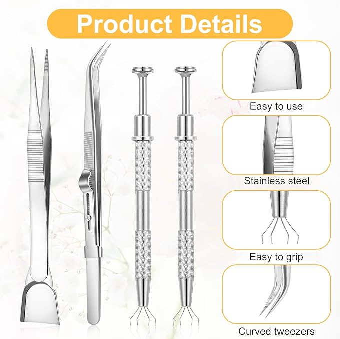 4 PCS Cake Decorating Tools Set, Stainless Steel Pearl Sprinkles Pen Pearl Grabber with 4 Claws & Tweezers with Shovel Head Spoon Sugar Cookie Decorating Supplies for Baking Cookies Cupcake Decoration