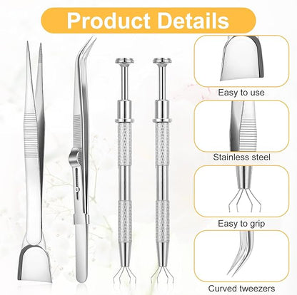 4 PCS Cake Decorating Tools Set, Stainless Steel Pearl Sprinkles Pen Pearl Grabber with 4 Claws & Tweezers with Shovel Head Spoon Sugar Cookie Decorating Supplies for Baking Cookies Cupcake Decoration