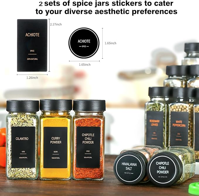 Spice Jars with Label，4oz Glass Spice Bottles With Shaker Lids，Seasoning Containers with Funnel, Chalk Pen for Cabinet，Drawer，Rack (Black, 48) - Image 5