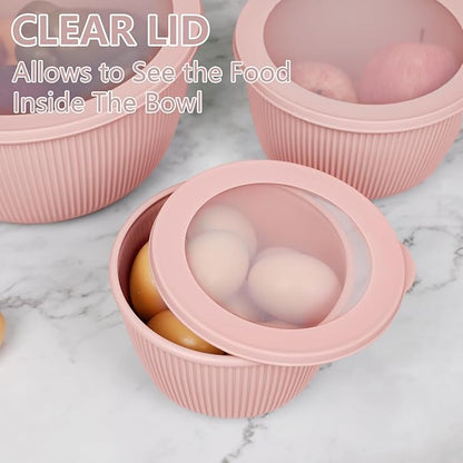 BoxedHome Mixing Bowls with Lids Set, 4 Packs BPA-Free Plastic Prep Bowls for Kitchen, Dishwasher & Microwave Safe, Pink - Image 7