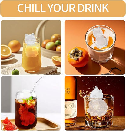 3D Cat Ice Cube Mold-JLMIH Fun Shapes Silicone Molds Tray with Funnel for Whiskey, Cocktail, Drink, Bar Gifts for Cat Lovers Women Men