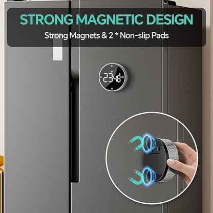 Digital Kitchen Timer with Magnetic, Large LED Display Countdown/Countup Timer, Pomodoro Preset 5/15/25 Mins, Volume & Brightness Adjustable for Cooking Baking Working Studying Silver - Image 2