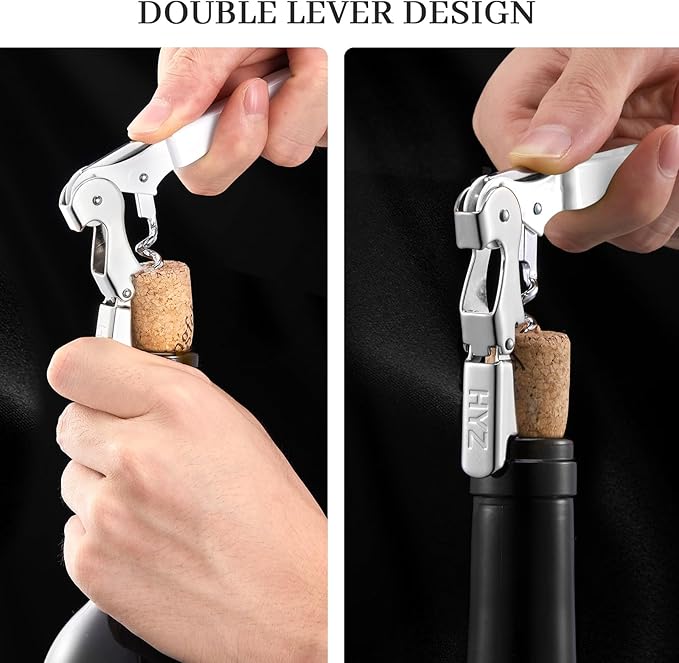 HYZ 2-Pack Wine Opener Waiter Corkscrew, Professional Wine Key for Servers, Bartender with Foil Cutter, Manual Wine Bottle Opener Double Hinged (White) - Image 4