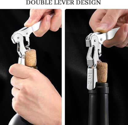 HYZ 2-Pack Wine Opener Waiter Corkscrew, Professional Wine Key for Servers, Bartender with Foil Cutter, Manual Wine Bottle Opener Double Hinged (White) - Image 4