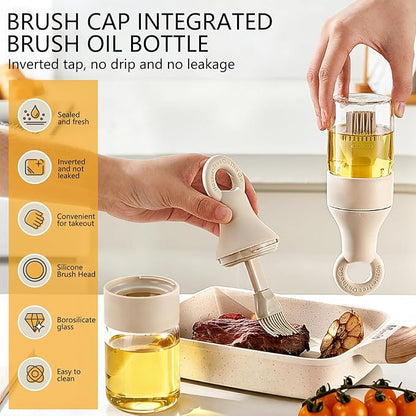 2 in 1 Oil Dispenser Bottle with Silicone Brush - 150ml/5.07oz Borosilicate Glass Basting Brush for BBQ, Grilling, Easy Kitchen & Outdoor Cooking