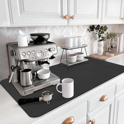 LOPNUR Kitchen Dish Drying Mat, 31.5"x17" Extra Large Dish Drying Mats for Kitchen Counter, Diatomite Coffee Mat Super Absorbent Dish Drying Pad, Heat Resistant Mat with Anti-slip Rubber Backed, Black - Image 2