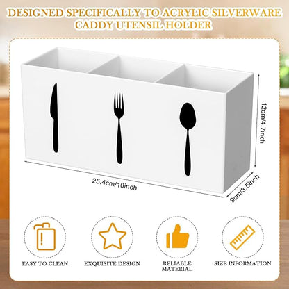 Suzile Acrylic Cutlery Storage Organizer Bin Silverware Caddy Countertop Knife Spoon and Fork Holder Kitchen 3 Section Tableware Storage Box for Cabinet Indoor Home Flatware Dining Room(White,L) - Image 2