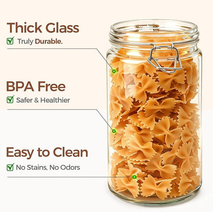 ComSaf 1 Quart Glass Jars with Airtight Lids (32oz, Set of 3), Straight-Sided Canisters for Sourdough Starter & Fermenting, 1L Hermetic Pantry Storage for Flour, Sugar, and Coffee - Image 4