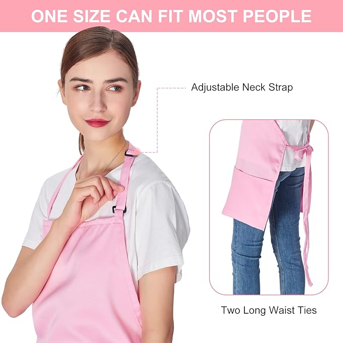 Jubatus 2 Pack 3 Pockets Adjustable Bib Apron Chef Kitchen Cooking Aprons for Women Men, Pink - Image 5