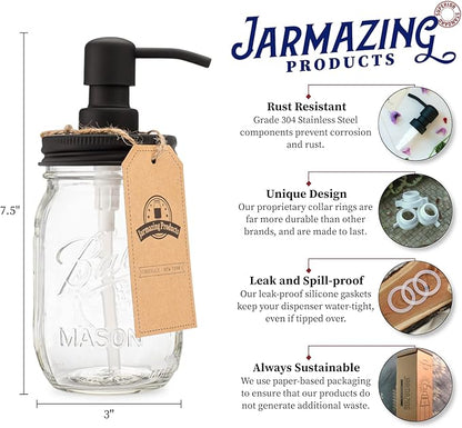 Jarmazing Products Mason Jar Soap Dispenser - Black - 16 oz Ball Mason Jar Liquid Dispenser for Kitchen & Bathroom - Glass - Dish Soap Dispenser with Rust Proof Stainless Steel Pump & Lid - Image 2