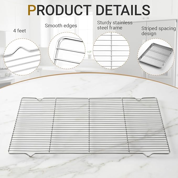 Lounsweer 2 Pcs Cooling Racks, 21L X 13W X 1H Stainless Steel Wire Rack for Baking Sheet, Large Cookie Cooling Rack, Oven Safe Cooking Racks for Sheet Pan, Dishwasher Safe, 2/3 Size