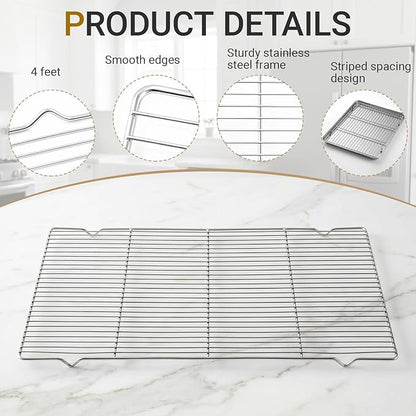Lounsweer 2 Pcs Cooling Racks, 21L X 13W X 1H Stainless Steel Wire Rack for Baking Sheet, Large Cookie Cooling Rack, Oven Safe Cooking Racks for Sheet Pan, Dishwasher Safe, 2/3 Size