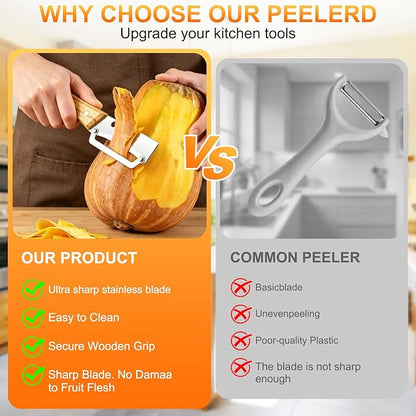 Multi-Functional Vegetable Peeler for Kitchen, with Wooden Handle and Bottle Opener, 2-in-1 Stainless Steel Blade Kitchen Tool for Fruit Apple Potato Pumpkin Papaya(2pcs) - Image 4