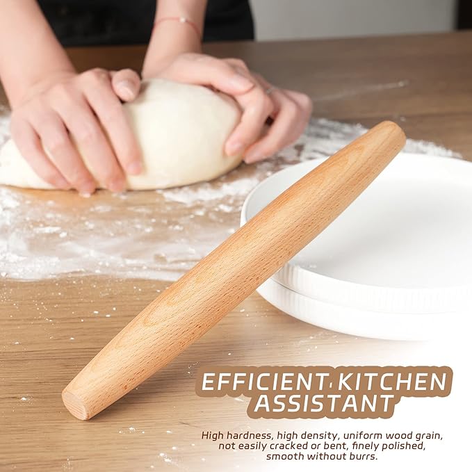 French Rolling Pin for Baking - Tuyotue 11.8 Inches Beech Wood Tapered Rolling Pin Dough Roller for Pizza Dough, Pie Crust Cookie Fondant Dumpling - Image 5