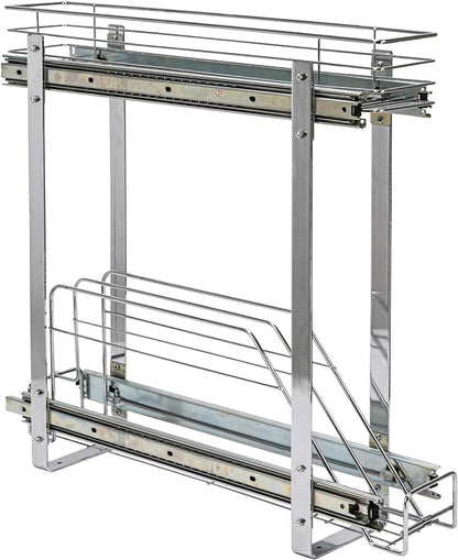 Household Essentials Glidez Multipurpose Chrome-Plated Steel Pull-Out/Slide-Out Storage Organizer for Cookware and Bakeware - 2-Tier Design - Fits Standard Size Cabinet or Shelf, Chrome