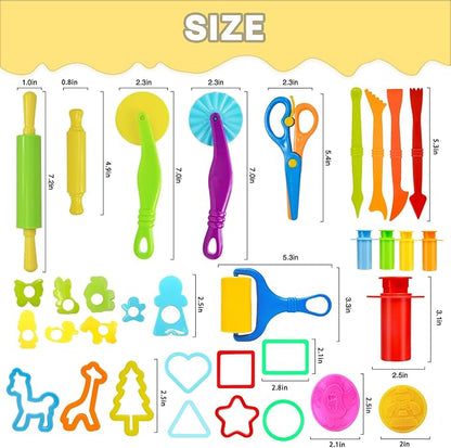 LCY WEDSHI Dough Tool Set, 49 Pcs Dough Tools Sets for Kids Ages 4-8, Dough Accessories Includes Animal Molds, Cutters Roller, Rolling Pins, Safety Scissors, Plastic Knife - Image 6