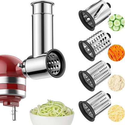 Stainless Steel Slicer Shredder Attachment for KitchenAid Stand Mixer, Includes Cheese Grater,Grinding Powder,Vegetable Slicer Shredder for KitchenAid cheese grater attachments with 4 Blades by HOZODO by HOZODO
