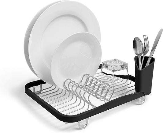 Umbra Sinkin Dish Drying Rack – Drainer Caddy with Removable Cutlery Holder – Use in Sink or On Counter, Standard, Black/Nickel by Umbra