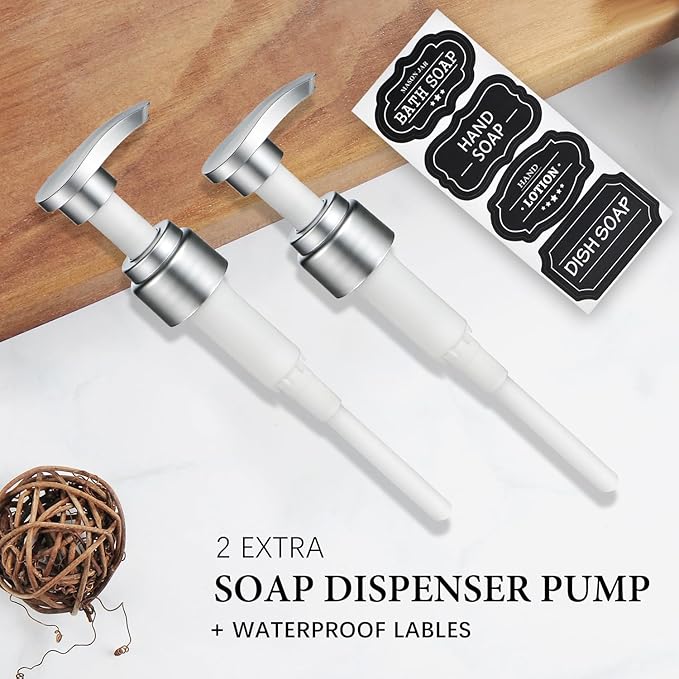 Amolliar Plastic Mason Jar Soap Dispenser with Pump Lid,16OZ Refillable Hand Soap Dispenser Set with Cute Lables - Farmhouse Decor for Kitchen Bathroom, Liquid Soap, Dish Soap, Lotion (2 Pack, Silver) - Image 3
