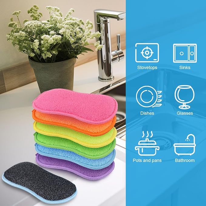 HOMEXCEL 6 Pack Multi-Purpose Scrub Sponges Kitchen, Dish Sponge, Non-Scratch Microfiber Sponge for Efficiently Cleaning Dishes, Pots, and Pans (Multicolor) - Image 6
