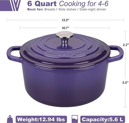 VORRINGARD Enameled Cast Iron Dutch Oven Pot with Lid, for Sourdough Bread Baking, Round Dutch Ovens, 6 Quart, Purple - Image 2