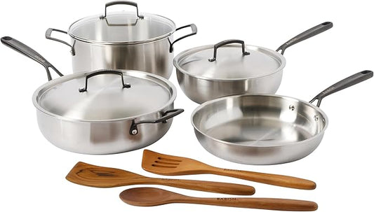 Babish 10-Piece Professional Tri-Ply Non-Toxic Pots and Pans Cookware Set – Durable, Even Heat Distribution by Babish