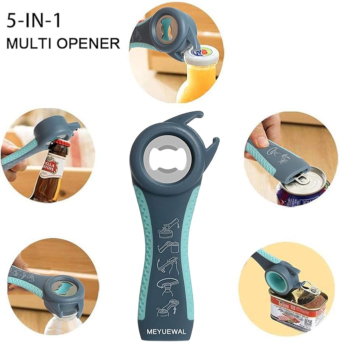 Jar Opener, 5 in 1 Multi Function Can Opener Bottle Opener Kit with Silicone Handle Easy to Use for Children, Elderly and Arthritis Sufferers (New blue) - Image 3