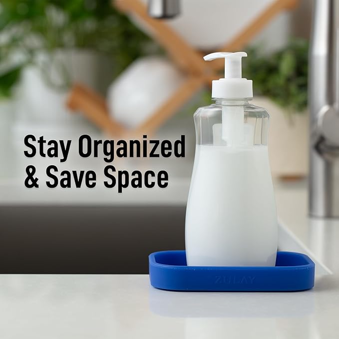 Zulay Kitchen Small Silicone Sponge Holder (4.9x3.3”) – Space-Saving Sink Organizer Tray for Sponge, Soap, Brush & More – Compact Non-Slip Dish for Kitchen & Bathroom (Turkish Sea) - Image 6
