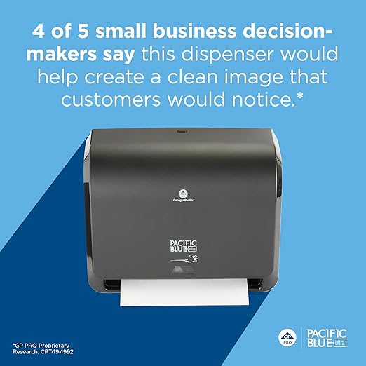 Georgia-Pacific Pacific Blue Ultra 9" Mini Automatic Paper Towel Dispenser by GP PRO (Georgia-Pacific), Black, 54518, 14.1" W x 6.5" D x 11.1" H - New Version - Image 9