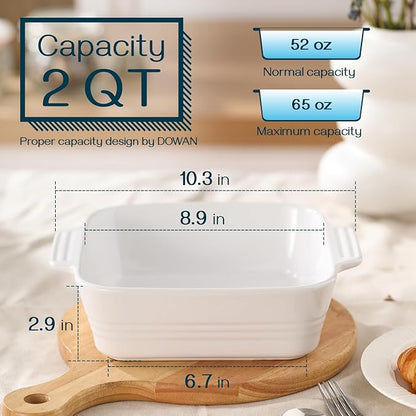 DOWAN 8x8 Baking dish, Square Baking Pan, Ceramic Casserole Dishes for Oven, Cake Pan with Handle, for Brownie, Lasagna, Casserole, 2 Quart, Home Gift, Bright White - Image 2