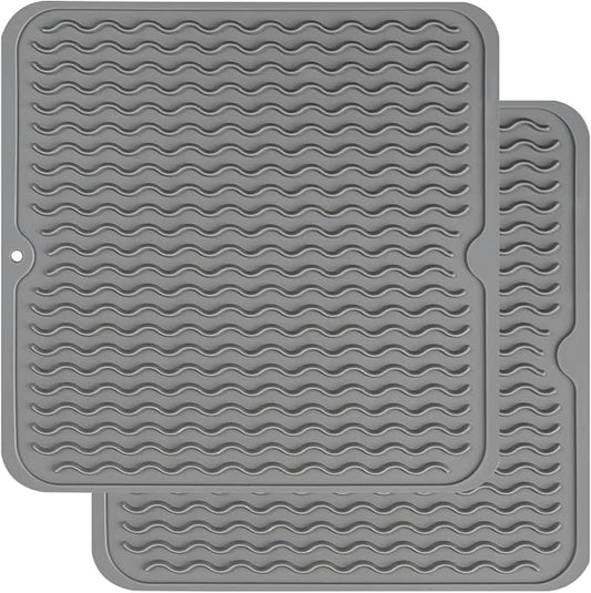 ZLR 2 Pcs Silicone Dish Drying Mat 12" x 12" Square - Small Heat Resistant Trivet & Countertop Protector for Air Fryer, Coffee Maker - Waterproof Kitchen Drain Pad for Cups, Fruit (Dark Gray) by ZLR