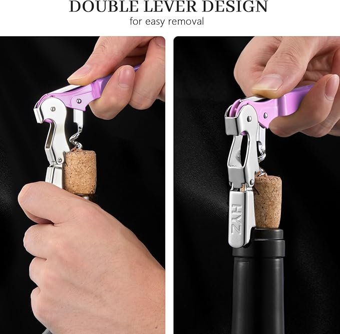 HYZ 2-Pack Wine Opener Waiter Corkscrew, Professional Wine Key for Servers, Bartender with Foil Cutter, Manual Wine Bottle Opener Double Hinged (Light Purple) - Image 3