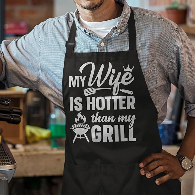 SANDJEST Funny Mens Aprons with Pockets for BBQ Grilling Cooking Grandpa Husband Apron for Birthday Christmas Father's Day