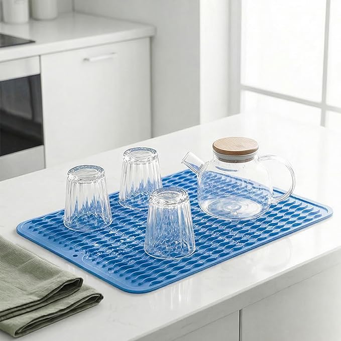 MicoYang Silicone Dish Drying Mat for Multiple Usage,Easy clean,Eco-friendly,Heat-resistant Silicone Mat for Kitchen Counter or Sink,Refrigerator or drawer liner Lichen BlueL L 16 inches x 12 inches - Image 6