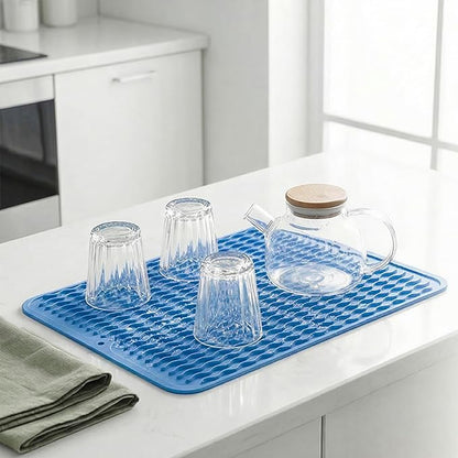 MicoYang Silicone Dish Drying Mat for Multiple Usage,Easy clean,Eco-friendly,Heat-resistant Silicone Mat for Kitchen Counter or Sink,Refrigerator or drawer liner Lichen BlueL L 16 inches x 12 inches - Image 6