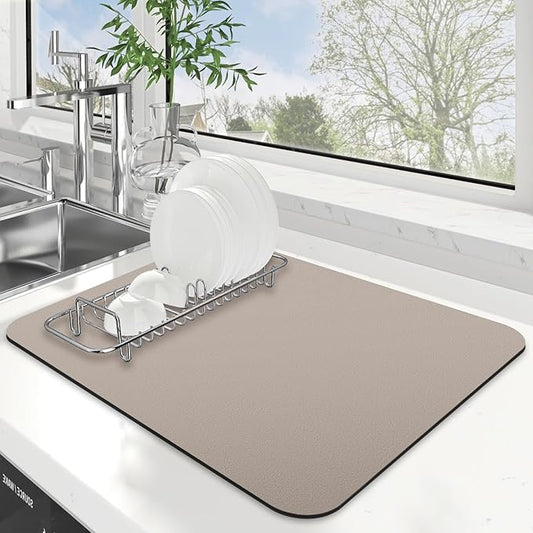 WISELIFE Dish Drying Mat Super Absorbent Drying Mat Large Dish Drying Mats for Kitchen Counter Easy Clean Dish Mat Kitchen Drying Mat15"x 18" Classic Khaki by WiseLife
