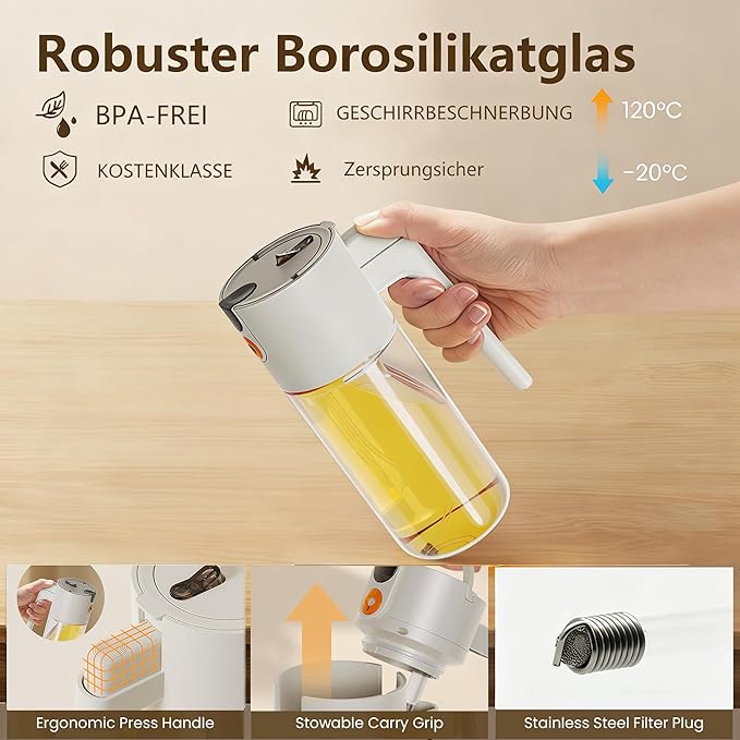 20.3oz/600ml Glass Material 2 in 1 Olive Oil Sprayer for Cooking, Switch Between Mist & Precision Pour, Food-Grade Oil Mister for Kitchen, Air Fryer, BBQ, Salad, Baking - Image 6