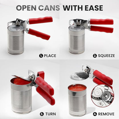 Zulay Kitchen Heavy Duty Stainless Steel Can Opener Manual with Bottle Opener - Rust Proof Manual Can Opener With Turn Knob & Comfy Soft Grip Handles - Cherry Red - Image 6