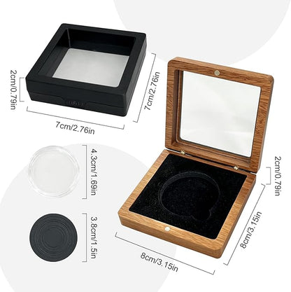 Silver Dollar Coin Holder – Single Coin Display Case Wooden Storage Box for 1.8” Coins, Clear Lid Showcase for Collectors, Medal & Commemorative Coin Display
