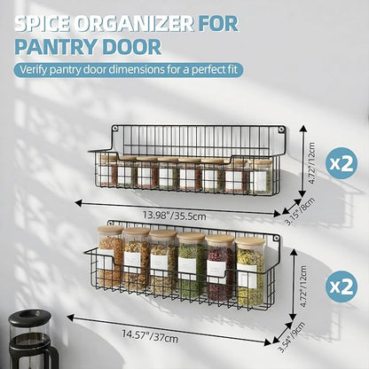 Spice Rack Wall Mount, Spice Organizer for Cabinet & Pantry Door, Set of 4 Hanging Spice Rack Saving Space for Kitchen, Black - Image 2
