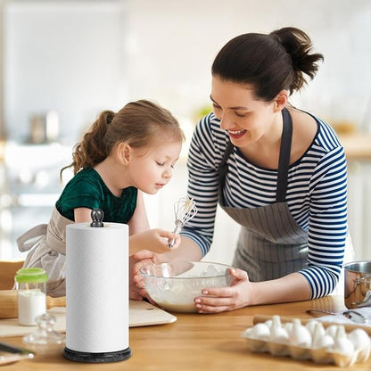Natural Marble Paper Towel Holder for Kitchen Countertop - 2.6 lbs Heavy Duty Weighted Base for One-Handed Tearing -Fits Extra-Large & Jumbo Rolls - Elegant Modern Design with Ball Top - Black