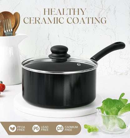 MICHELANGELO Nonstick Saucepan with Lid, Ceramic Sauce Pan Sets, Easy to Clean Sauce Pans, Multi-Purpose Cooking Pots, 1QT, Black - Image 4