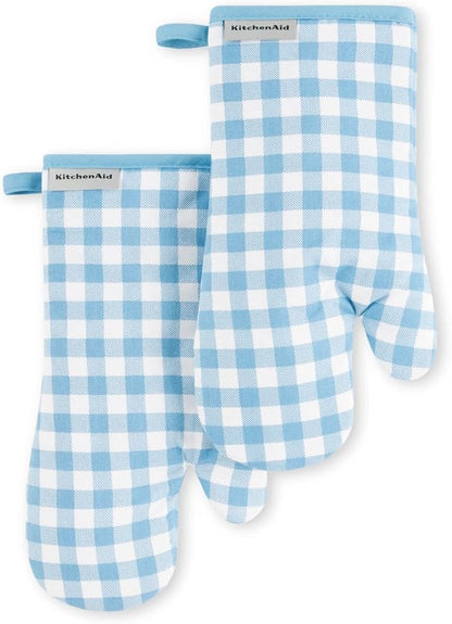 KitchenAid Gingham Oven Mitt 2-Pack Set, Blue Velvet, 7"x13" by KitchenAid